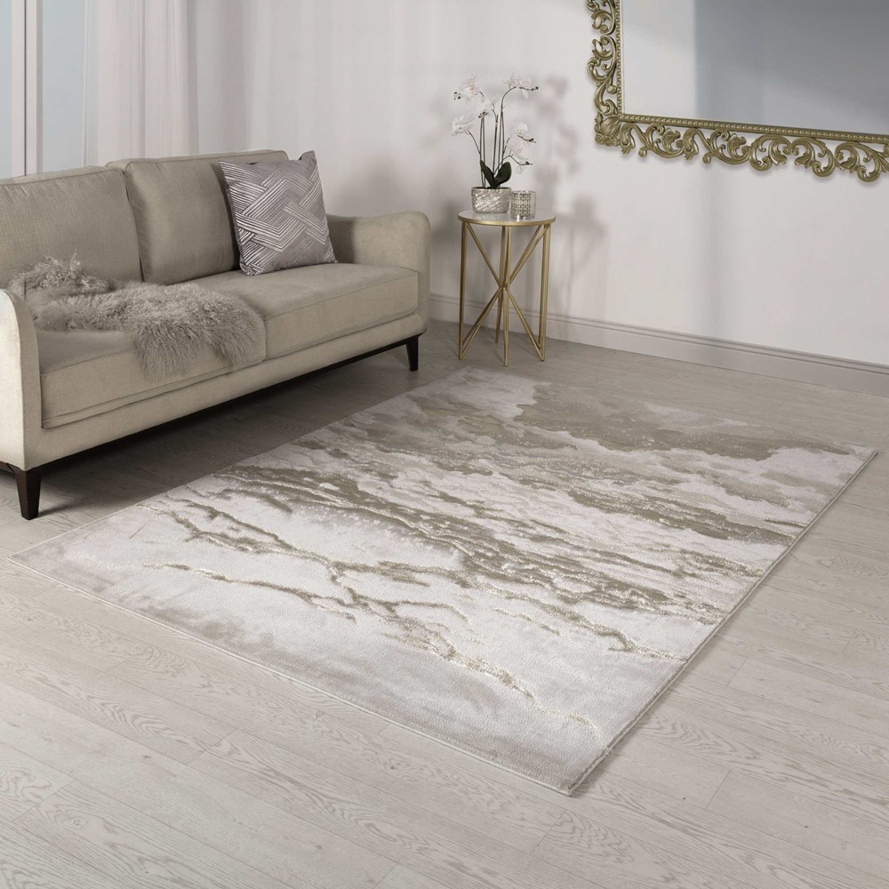 Aurora Linea AU17 Marble Rugs in Metallic Beige Bronze